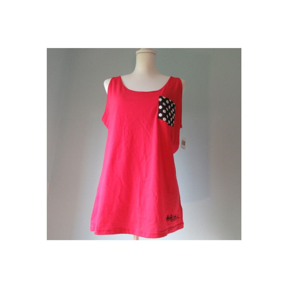 Disney Minnie Mouse Tank Top Red With Polka Dot Bows Pocket Women's Large NWT